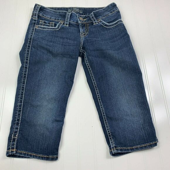 Silver Jeans Womens 26 Blue McKenzie Capri Crop Denim Mid Rise Dark Wash Stretch - Picture 1 of 12